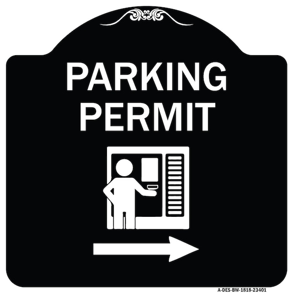 Parking Permit With Right ArrowHeavy-Gauge Aluminum Architectural Sign, 18" x 18", BW-1818-23401